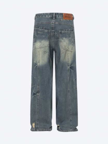 DISTRESSED IRREGULAR STRAIGHT DENIM - Designer Streetwear Brand | SPRAYNPRAY®