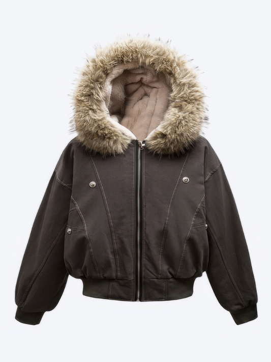 FUR COLLAR VINTAGE FLEECE  JACKET