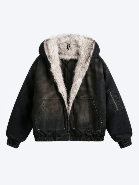 WASHED FUR COLLAR WARM JACKET