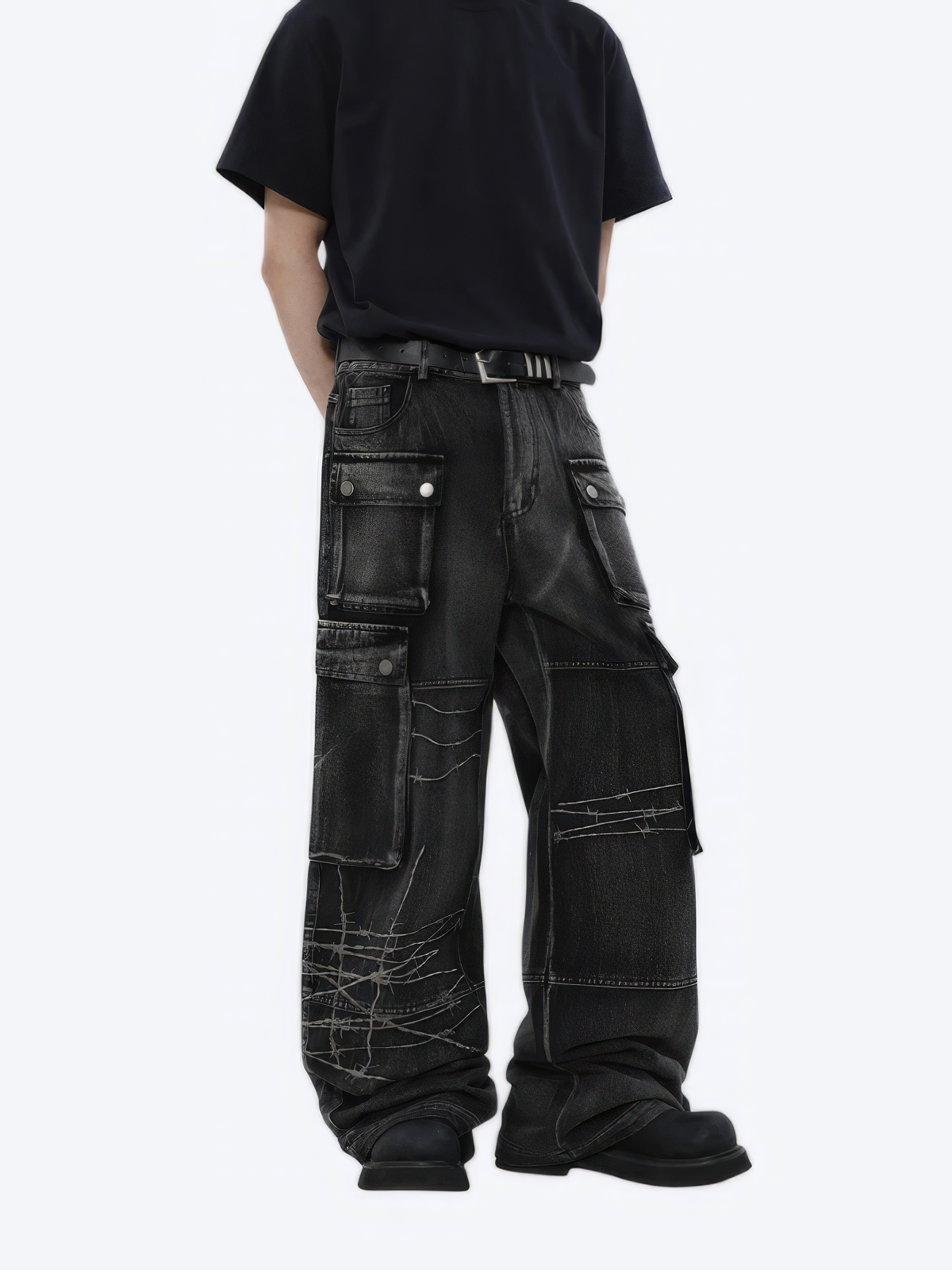 WIDE LEG EMBROIDERY JEANS - Designer Streetwear Brand | SPRAYNPRAY®