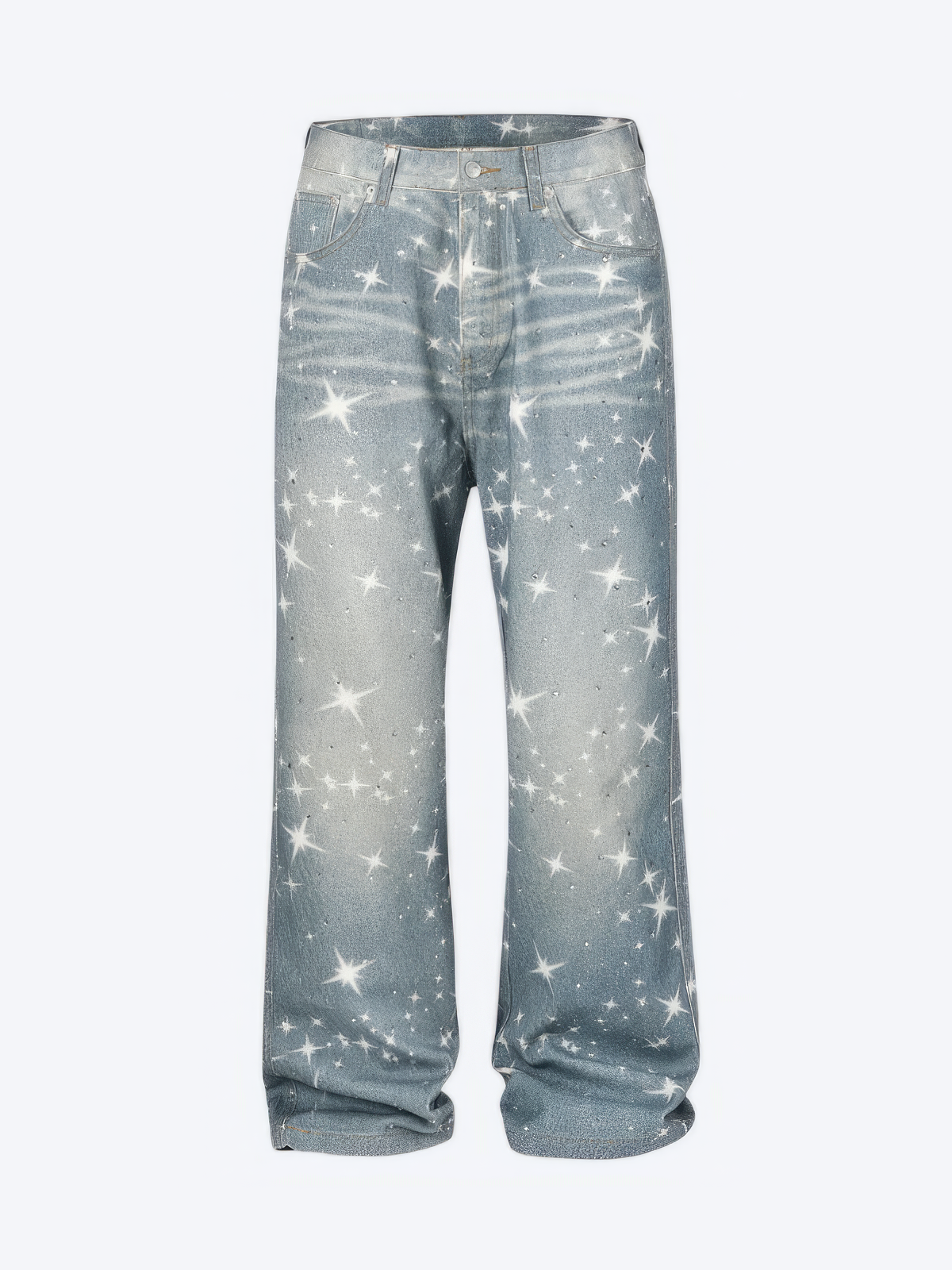 STARS RHINESTONE WASHED BLUE DENIM - Designer Streetwear Brand | SPRAYNPRAY®