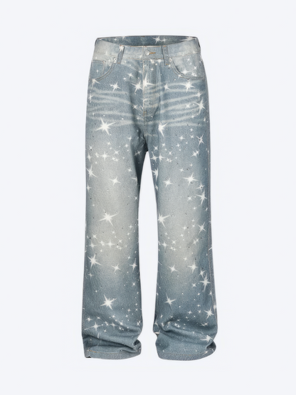 STARS RHINESTONE WASHED BLUE DENIM - Designer Streetwear Brand | SPRAYNPRAY®