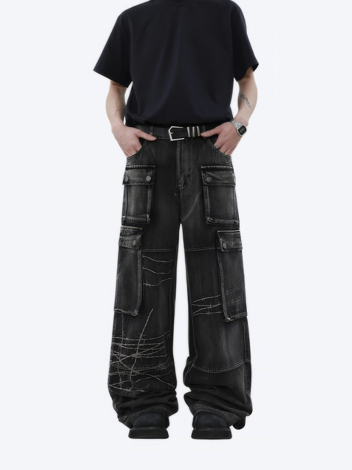 WIDE LEG EMBROIDERY JEANS - Designer Streetwear Brand | SPRAYNPRAY®