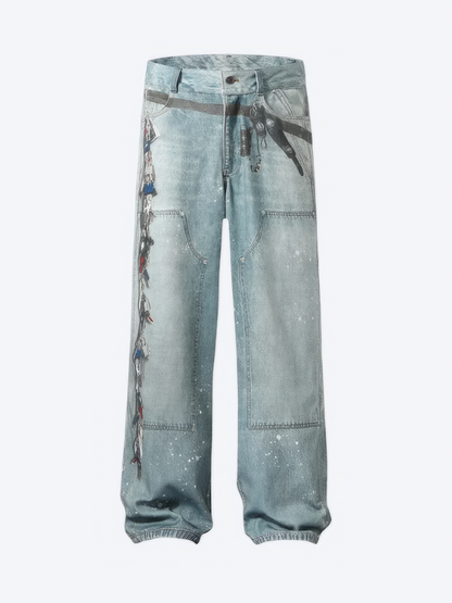 WASHED BLUE BAGGY JEANS - Designer Streetwear Brand | SPRAYNPRAY®