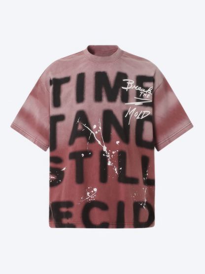 GRADIENT COLOR LETTER PRINT T-SHIRT - TIME