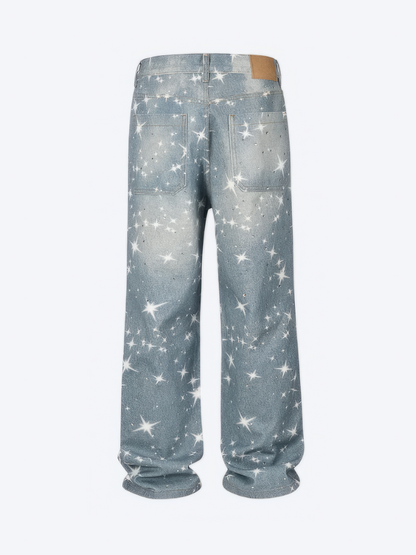 STARS RHINESTONE WASHED BLUE DENIM - Designer Streetwear Brand | SPRAYNPRAY®