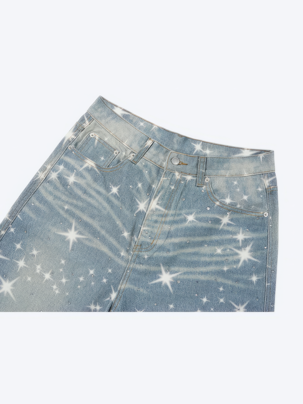 STARS RHINESTONE WASHED BLUE DENIM - Designer Streetwear Brand | SPRAYNPRAY®