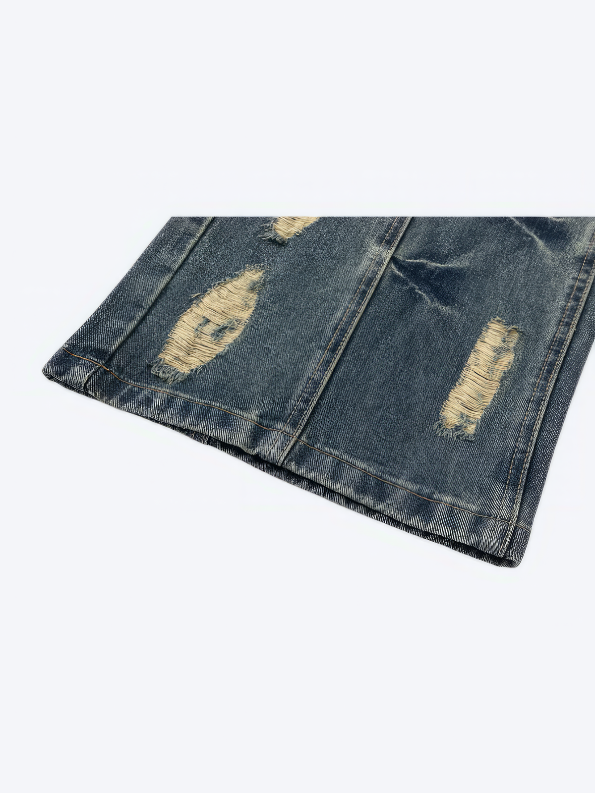 DISTRESSED IRREGULAR STRAIGHT DENIM - Designer Streetwear Brand | SPRAYNPRAY®