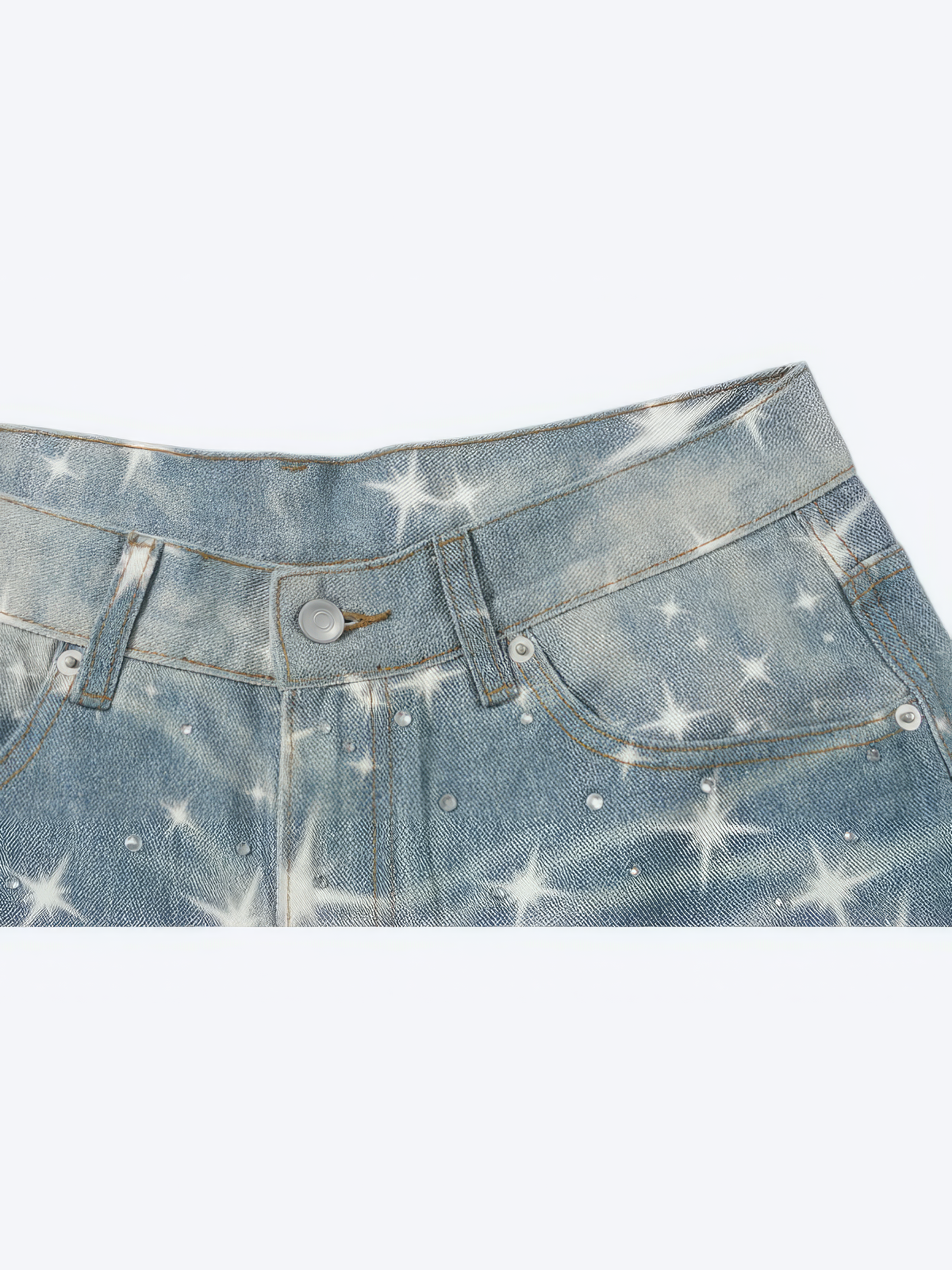 STARS RHINESTONE WASHED BLUE DENIM - Designer Streetwear Brand | SPRAYNPRAY®