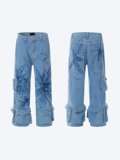 FLORAL CARGO JEANS - Designer Streetwear Brand | SPRAYNPRAY®